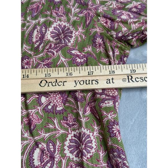 Soft Surroundings Top Womens Small Green Purple Floral Ruffle V Neck Button Down - Picture 11 of 14